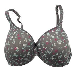 Barely There Womens Sz 36D Classic T Shirt Bra Gray Floral Lightly Padded